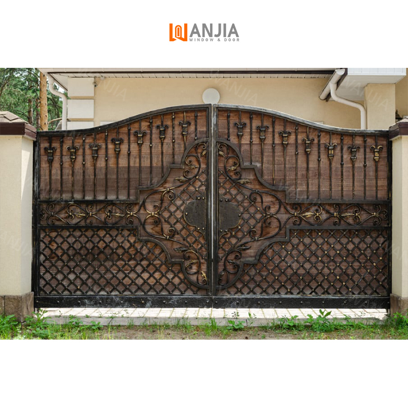 WANJIA driveway iron gate wrought iron front gate security wrought iron main gate metal doors