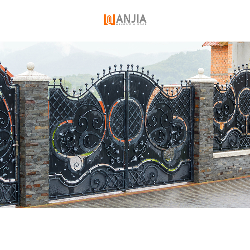 WANJIA driveway iron gate wrought iron front gate security wrought iron main gate metal doors