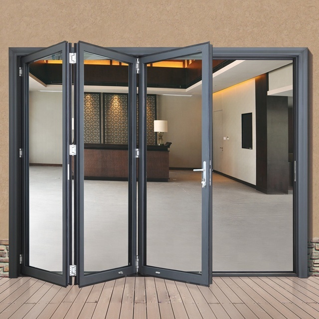 WANJIA Top rated patio exterior glass door thermal break aluminum bifold patio doors double glazed accordion folding door