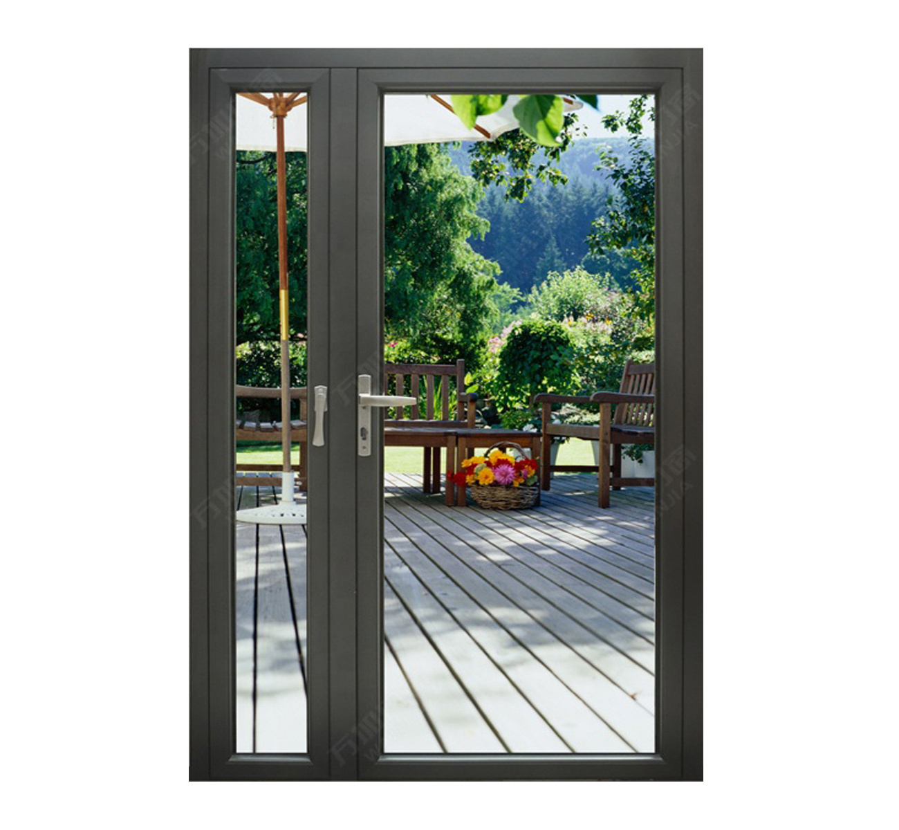 WANJIA aluminum  french patio door unequal double swing  door