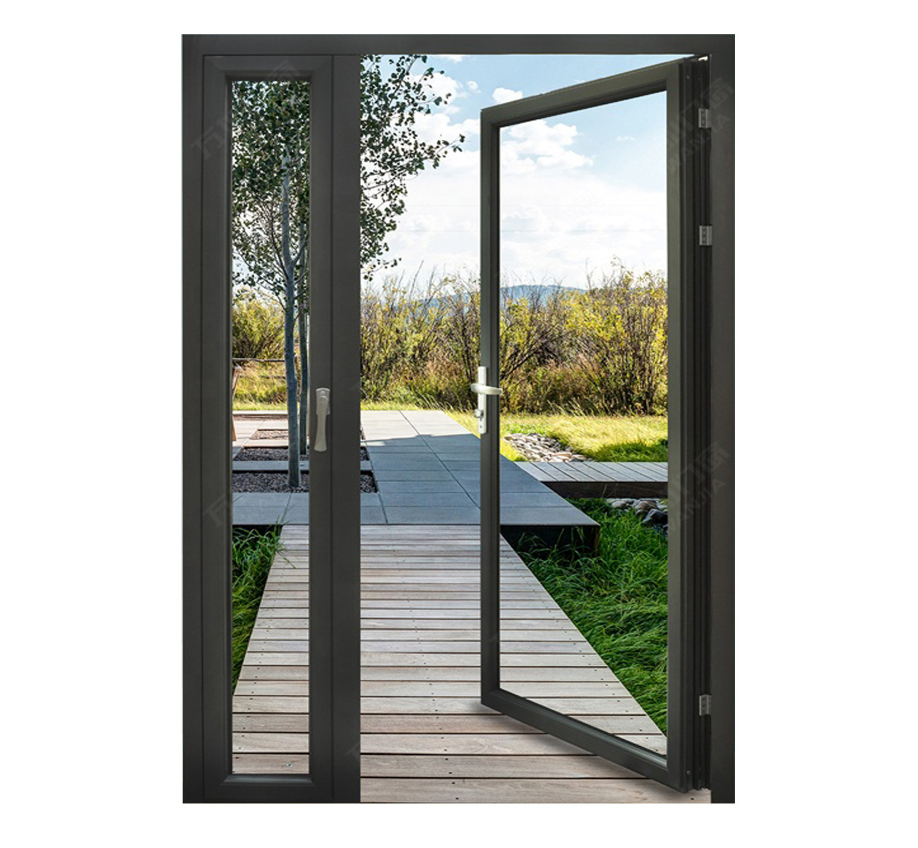 WANJIA aluminum  french patio door unequal double swing  door