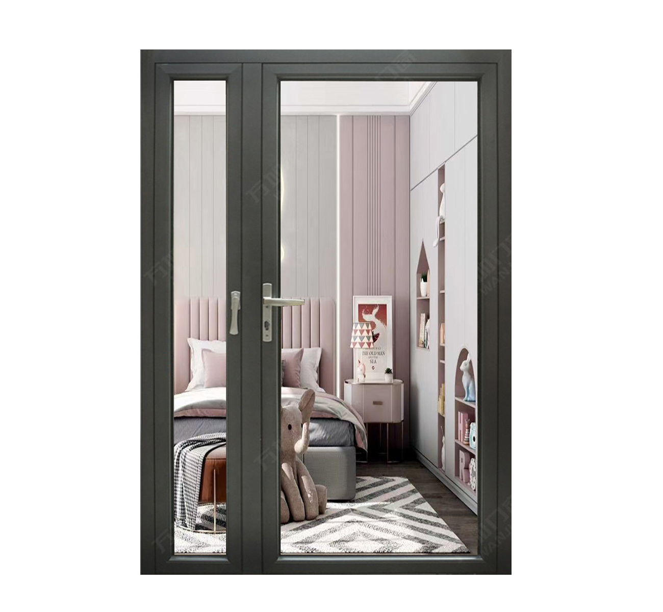 WANJIA aluminum  french patio door unequal double swing  door