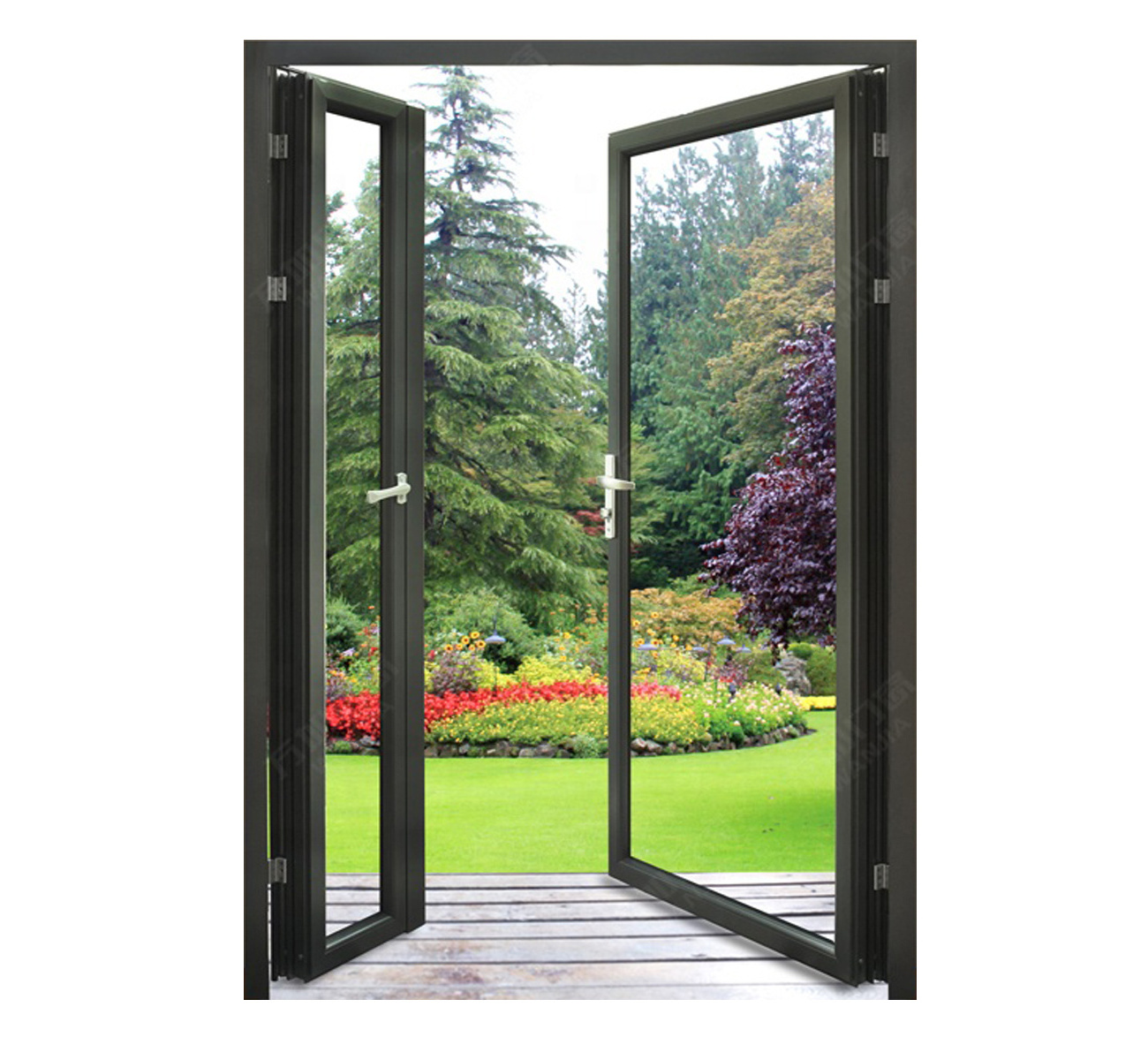 WANJIA aluminum  french patio door unequal double swing  door