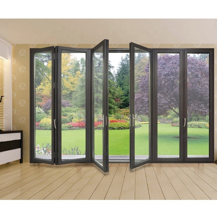 WANJIA Top rated patio exterior glass door thermal break aluminum bifold patio doors double glazed accordion folding door