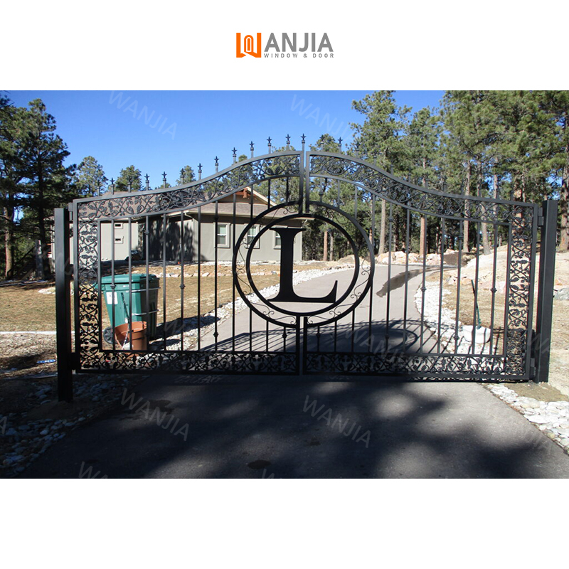 WANJIA residential supplier luxury design wrought iron driveway entrance iron gate iron main gate