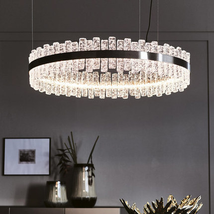 American style stainless steel crystal wafer ring dining room chandelier black home led pendant light