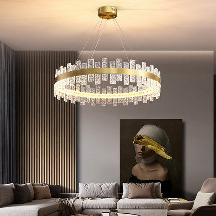 American style stainless steel crystal wafer ring dining room chandelier black home led pendant light