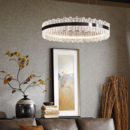 American style stainless steel crystal wafer ring dining room chandelier black home led pendant light