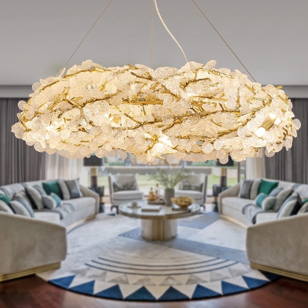 New design gold wreath light luxury chandelier for villa hall bedroom aluminum round light fixture