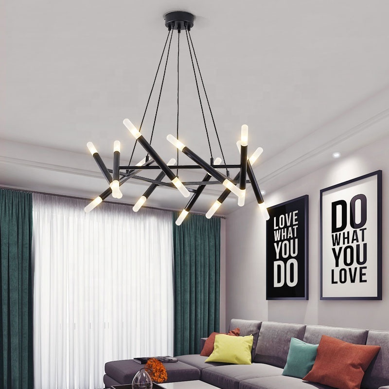 Linear regular modern chandelier dining room bedroom living room hotel black gold glass decorative lighting