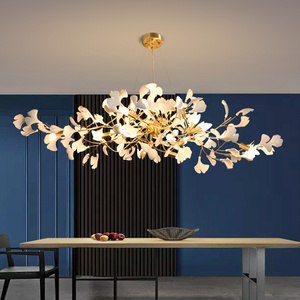 All copper ceramic ginkgo leaf luxury chandelier living room dining room lamp hotel lobby villa staircase art chandelier