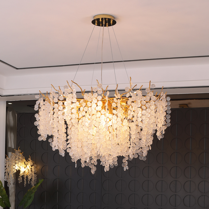 Modern luxury lamp D60cm living room kitchen branch golden round crystal chandelier