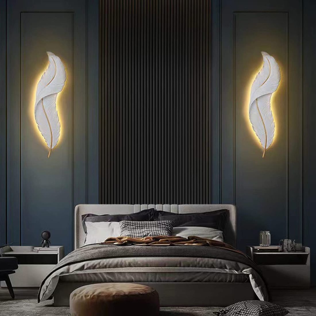 Modern Wall Mount Light  Dimmable Wall Sconce  White Feather Design LED Wall Lamp for Bedroom Living Room Hallway