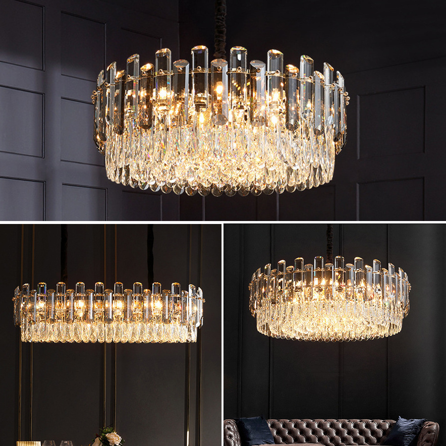 Rustic Bedroom Dining Room Pendant Light Fixtures Lighting Chandeliers Gold K9 Crystal Ceiling Luxury Led Modern OEM ODM Service