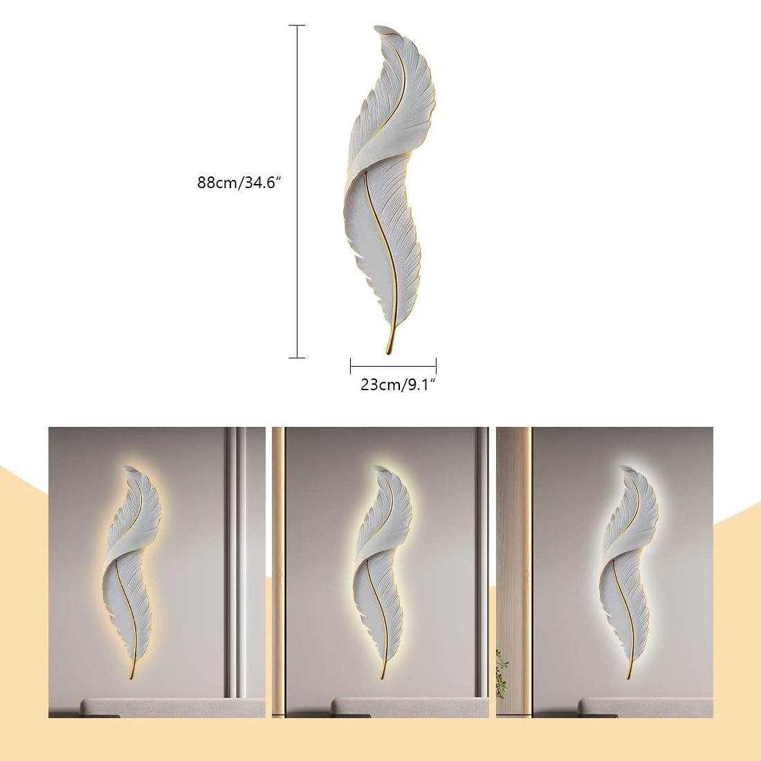 Modern Wall Mount Light  Dimmable Wall Sconce  White Feather Design LED Wall Lamp for Bedroom Living Room Hallway