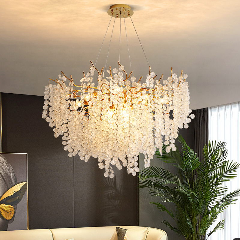 Modern luxury lamp D60cm living room kitchen branch golden round crystal chandelier