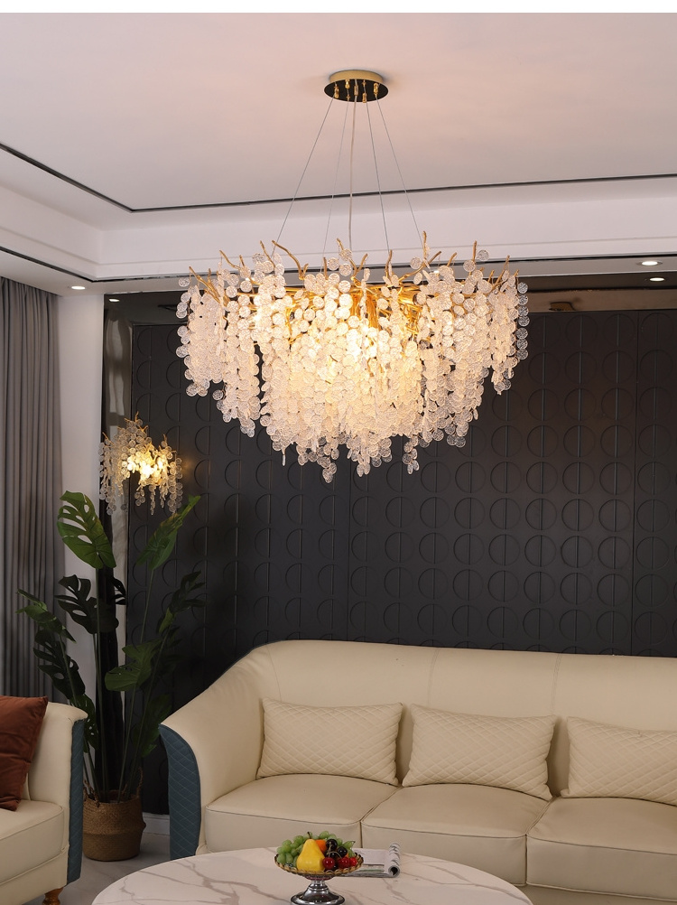 Modern luxury lamp D60cm living room kitchen branch golden round crystal chandelier