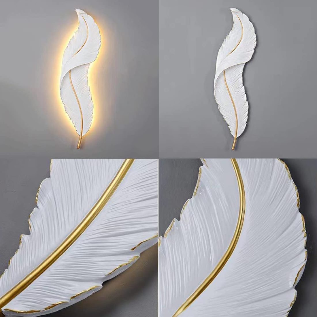 Modern Wall Mount Light  Dimmable Wall Sconce  White Feather Design LED Wall Lamp for Bedroom Living Room Hallway