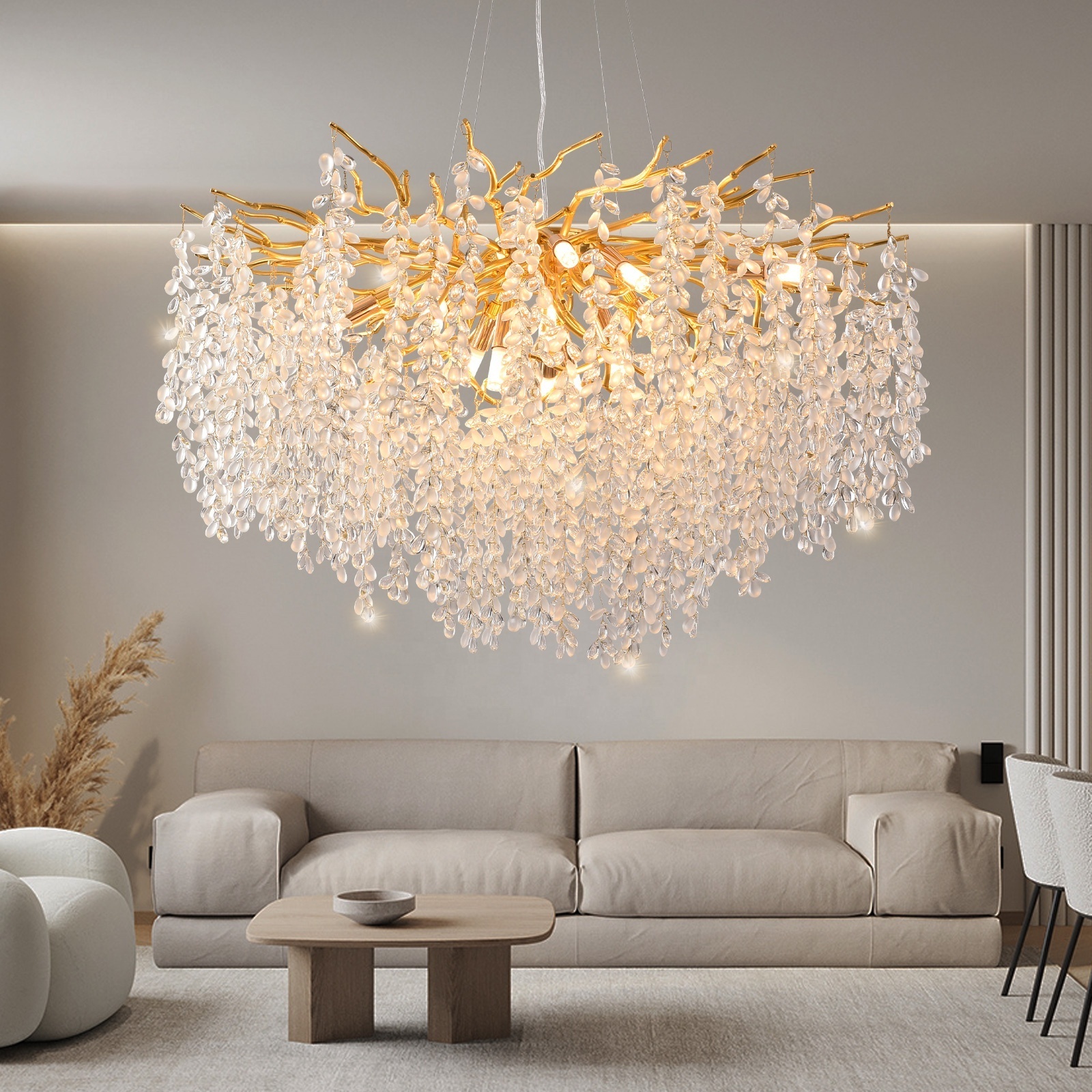 modern large k9 crystal  gold chandeliers dining room Living room foyer entryway  dendriform chandelier lighting