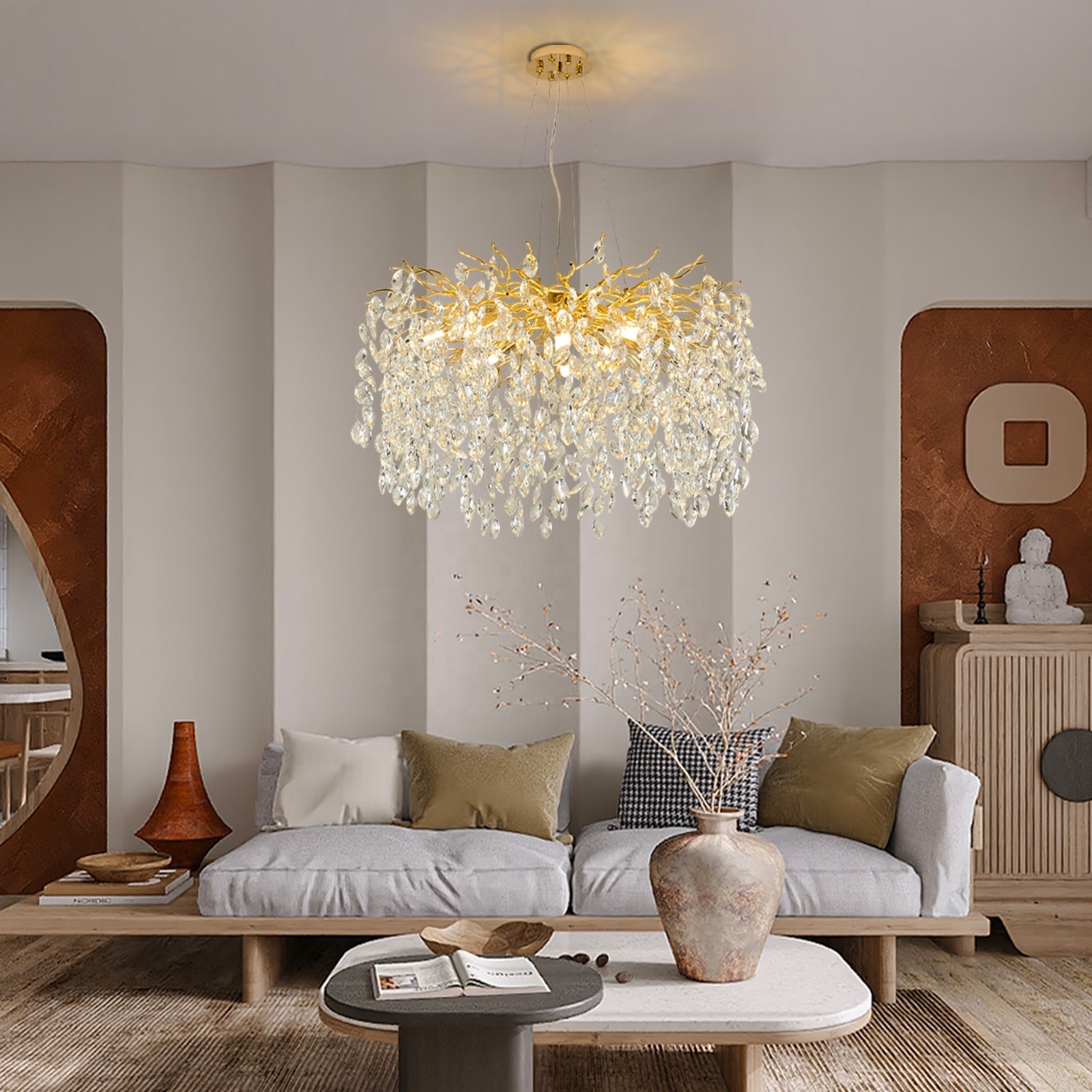 Light luxury gold dendriform chandelier   dining room Island living room entryway high ceiling k9 crystal chandeliers