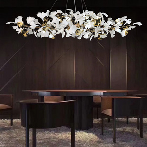 Modern new design flower leaf chandelier  ceramic gold white living room bedroom gazebo dining room chandler brass chandelier