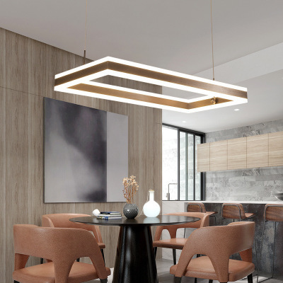 Nordic modern chandelier rectangular dining room led dimmable ring lighting