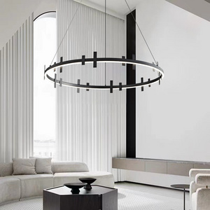 Modern simple ring D60CM chandelier living room bedroom LED copper lamp black pendant light