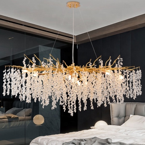 modern large k9 crystal  gold chandeliers dining room Living room foyer entryway  dendriform chandelier lighting