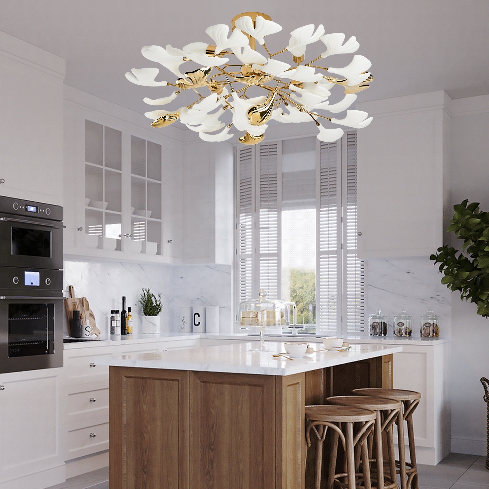 Simple modern romantic rural Ginkgo biloba chandelier Creative living room bedroom dining room study decorative light