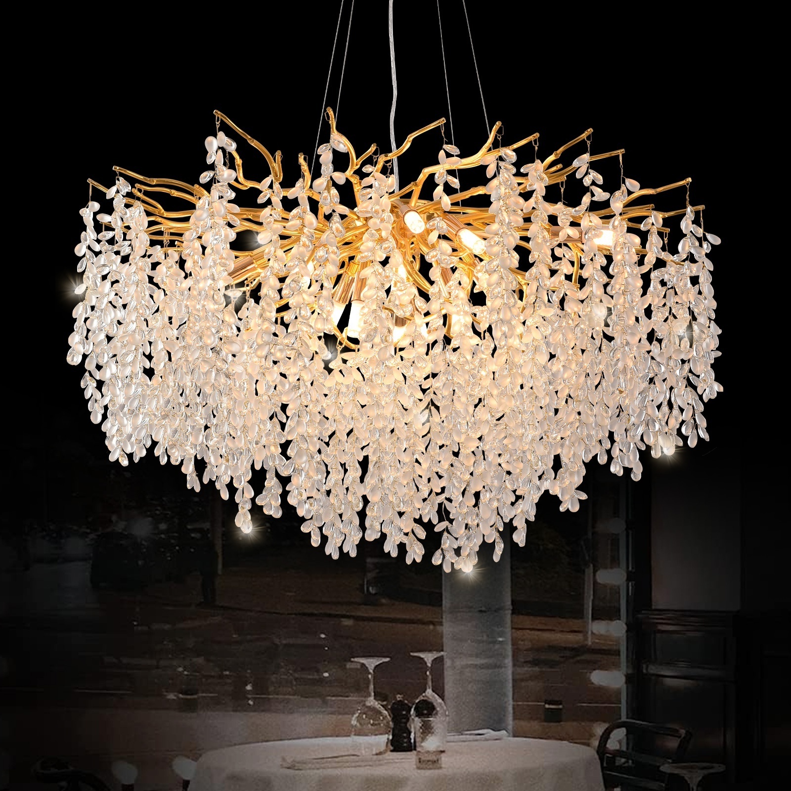 modern large k9 crystal  gold chandeliers dining room Living room foyer entryway  dendriform chandelier lighting