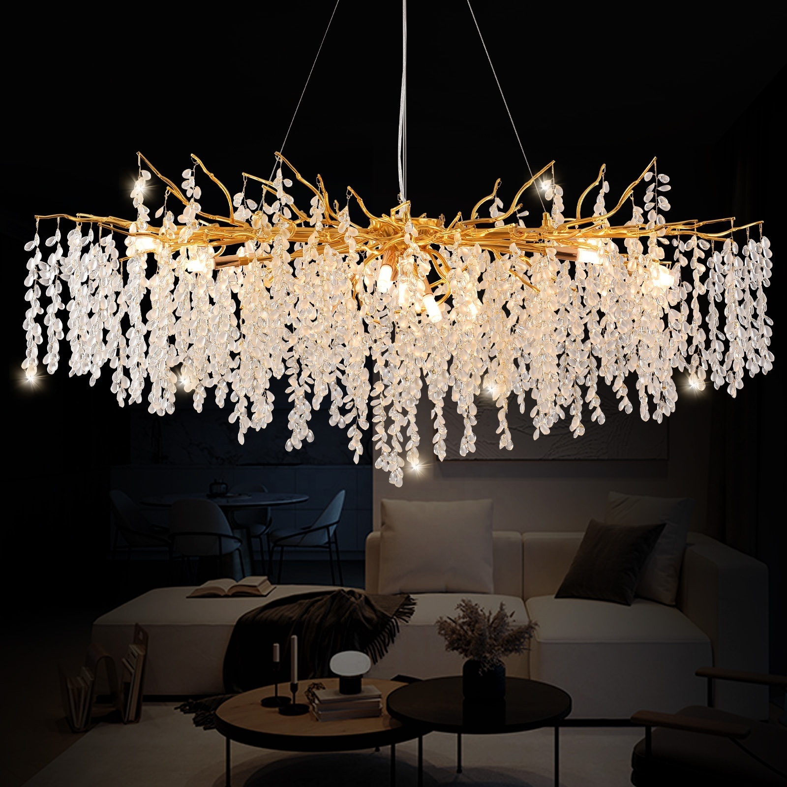 modern large k9 crystal  gold chandeliers dining room Living room foyer entryway  dendriform chandelier lighting