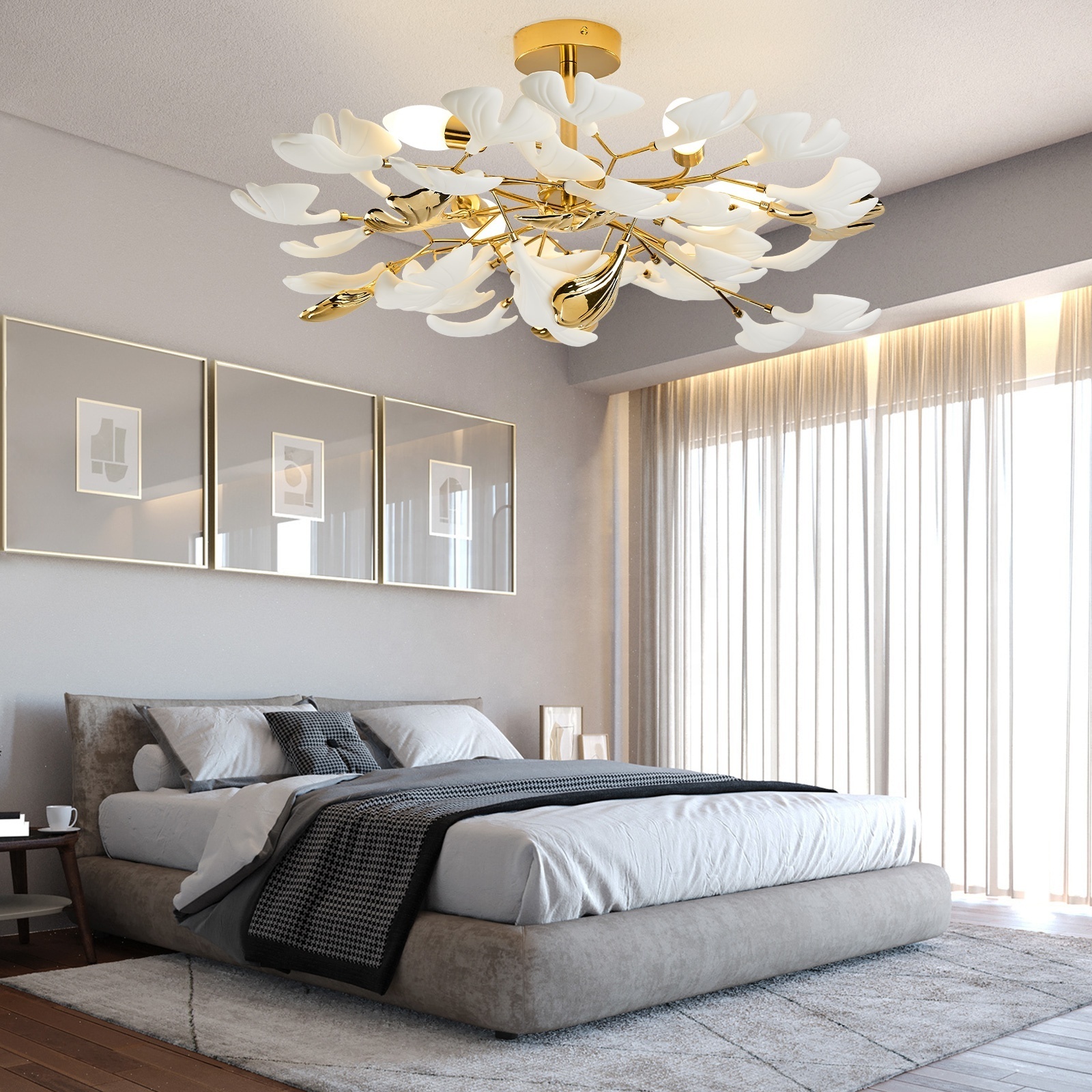 Simple modern romantic rural Ginkgo biloba chandelier Creative living room bedroom dining room study decorative light