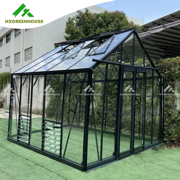 Outdoor metal aluminum frame green house backyard mini glasshouse victorian commercial glass garden greenhouse used for sale