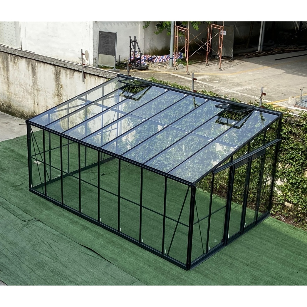 Large aluminium frame winter garden sunroom standing lean to glasshouse outdoor room tempered glass panels sunroom