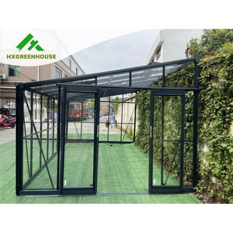 Large aluminium frame winter garden sunroom standing lean to glasshouse outdoor room tempered glass panels sunroom