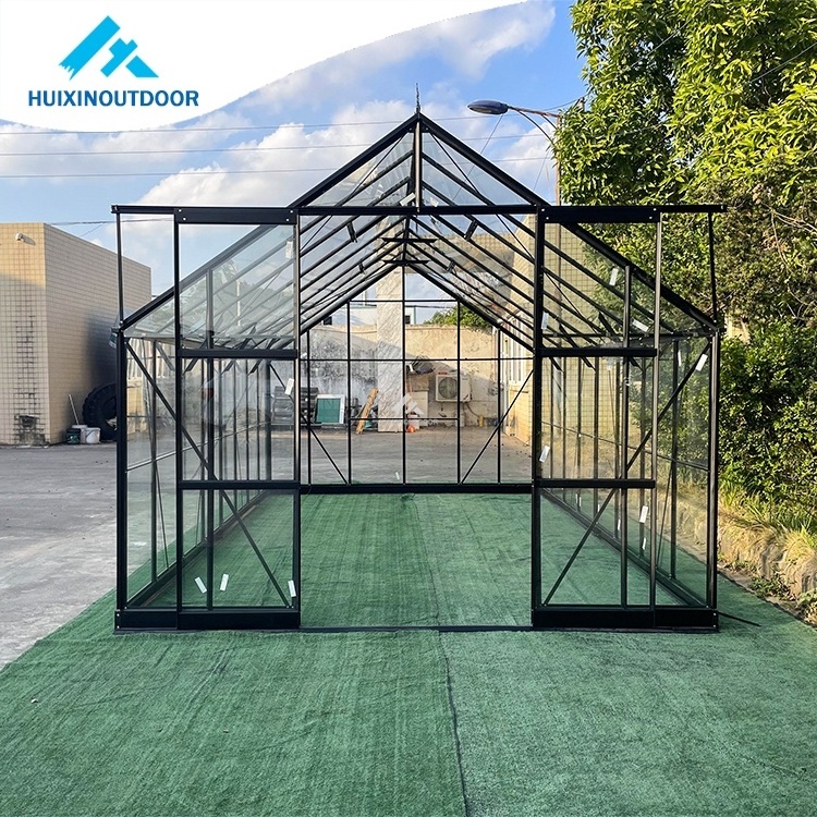 New Arrival Luxury Glasshouse Super Strong Luxury Aluminium/tempered Glass Greenhouse Double Door Winter Green House