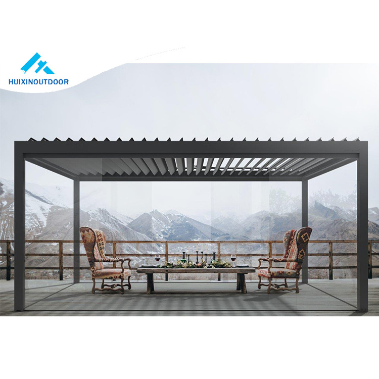 Electric motorized louver garden roof metal bioclimatic waterproof kit sustainable aluminum outdoor aluminium gazebo pergola