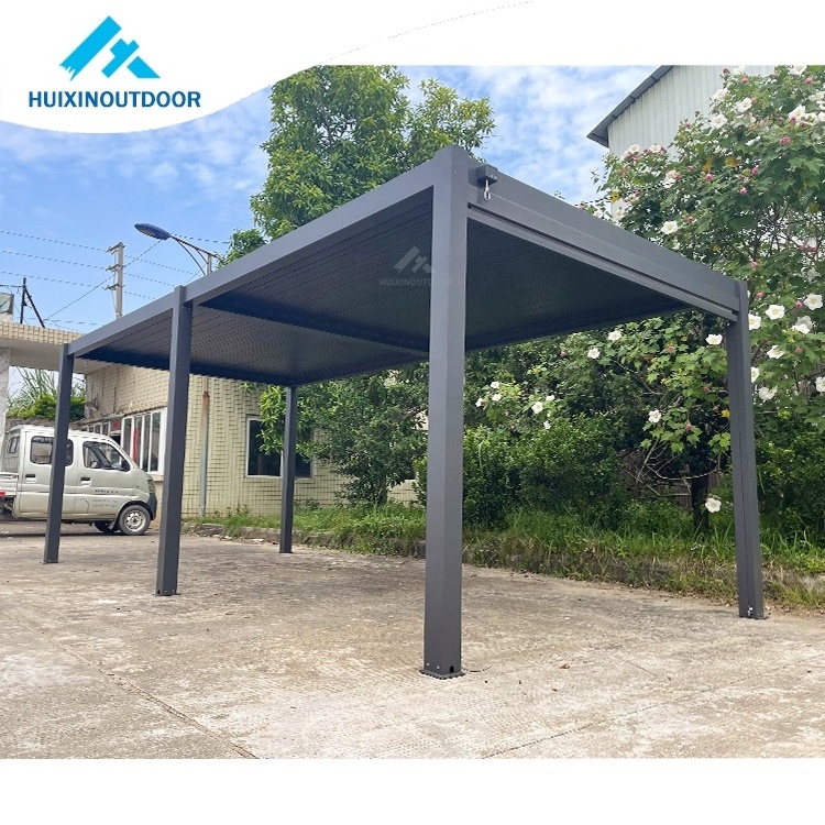 Solar Parking Gazebo Side Panel Sunroof Outdoor Garden Metal Aluminium Louver Pergola Aluminum Waterproof Pergola Louvered Roof