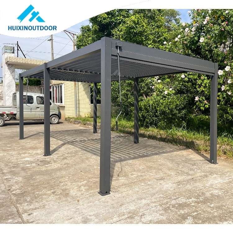 Solar Parking Gazebo Side Panel Sunroof Outdoor Garden Metal Aluminium Louver Pergola Aluminum Waterproof Pergola Louvered Roof