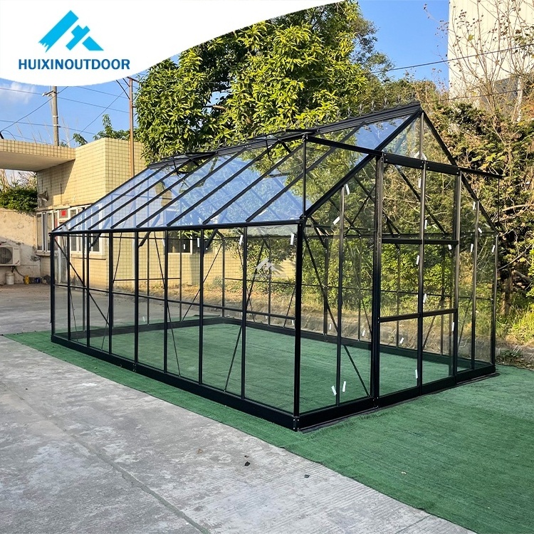 New Arrival Luxury Glasshouse Super Strong Luxury Aluminium/tempered Glass Greenhouse Double Door Winter Green House