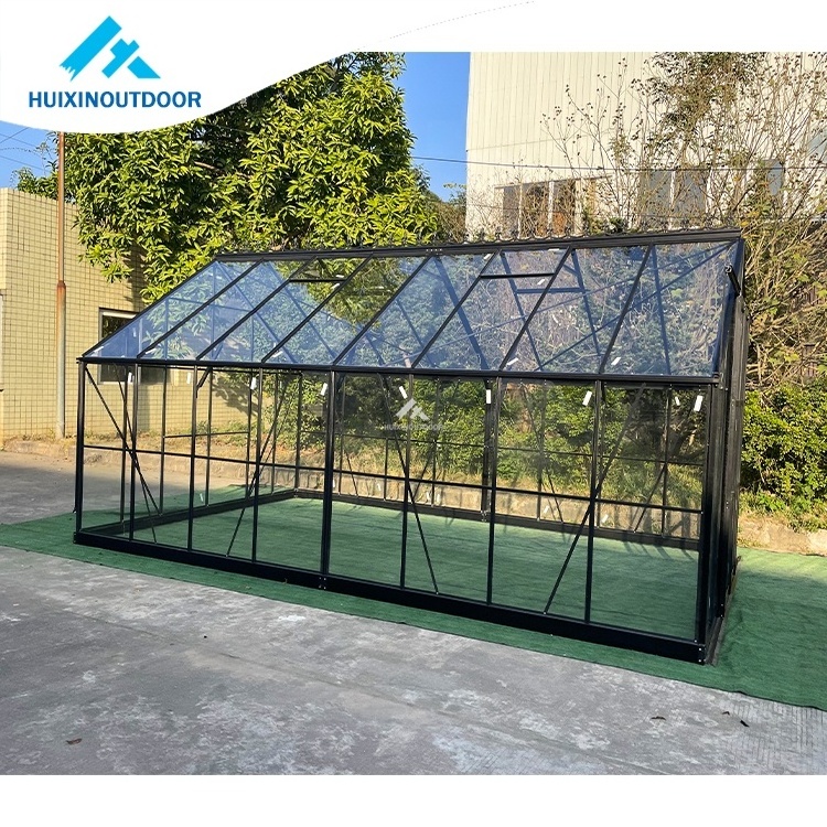 New Arrival Luxury Glasshouse Super Strong Luxury Aluminium/tempered Glass Greenhouse Double Door Winter Green House