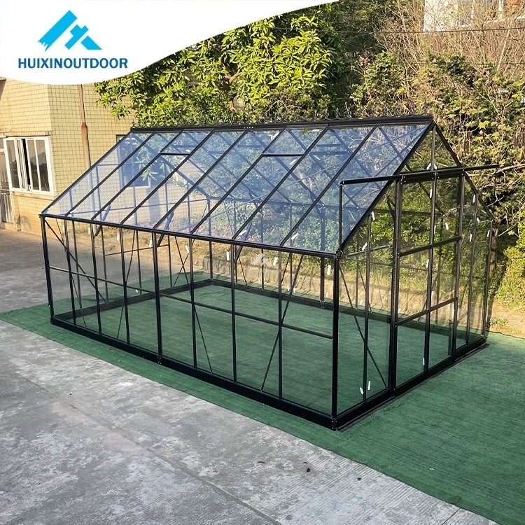 New Arrival Luxury Glasshouse Super Strong Luxury Aluminium/tempered Glass Greenhouse Double Door Winter Green House