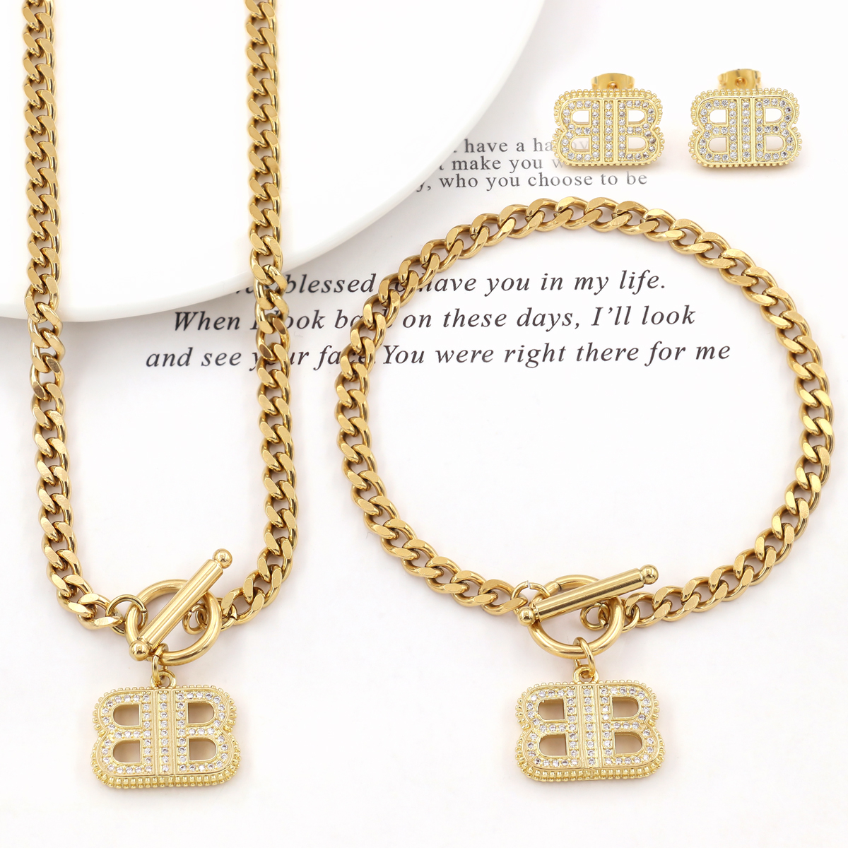 New Arrival 18k Gold Plated Stainless Steel Jewelry Set Designer Jewelry Famous Brands Letter Luxury Jewelry Set for Women