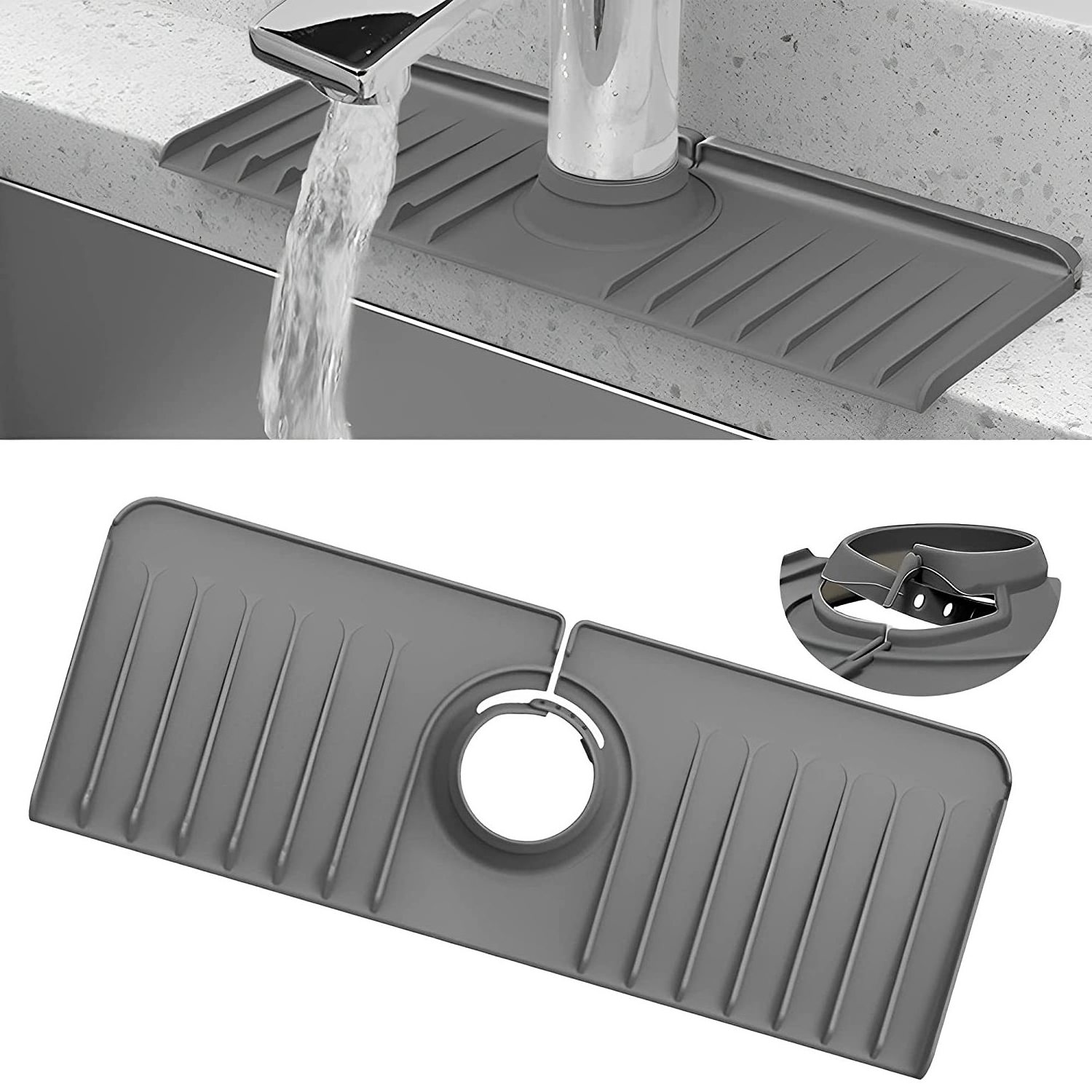 2022 Hot Sale Silicone Sink Faucet Mat Silicone Kitchen Faucet Mat Sink Splash Pad Drain Silicone Sink Mat