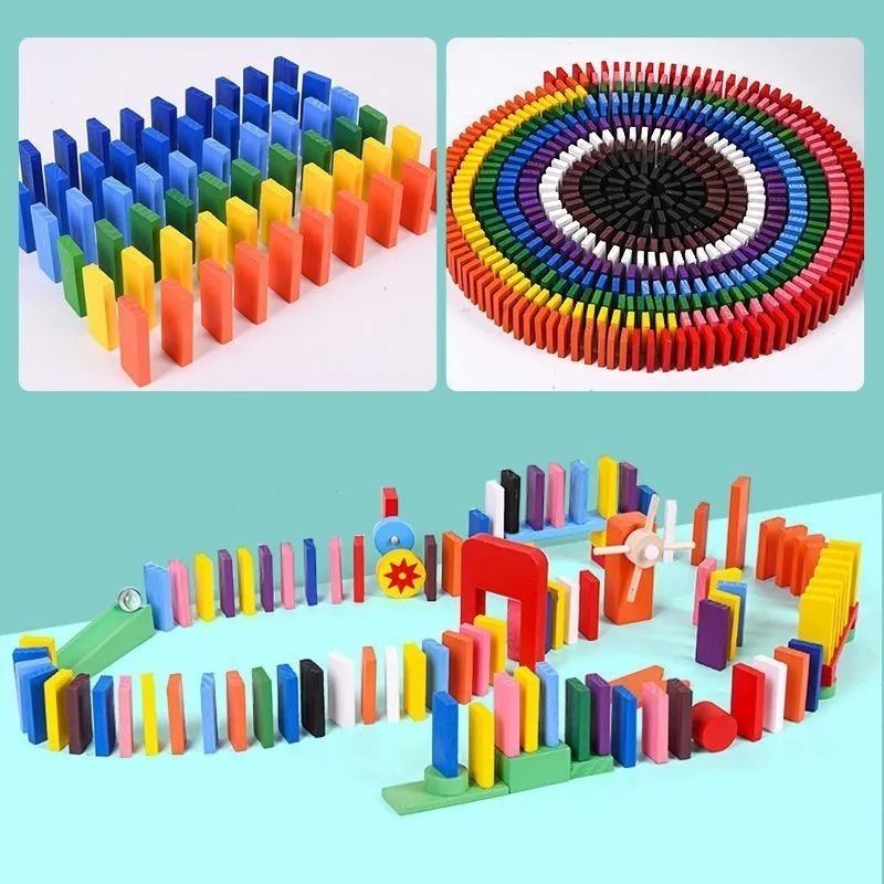 120 Pieces Wooden Blocks Early Educational Building Diy Toys Gift Domino Blocks Set