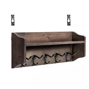 Coat Hooks with Shelf Wall-Mounted Rustic Wood Entryway Shelf