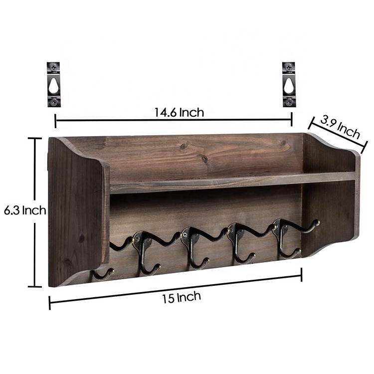 Coat Hooks with Shelf Wall-Mounted Rustic Wood Entryway Shelf