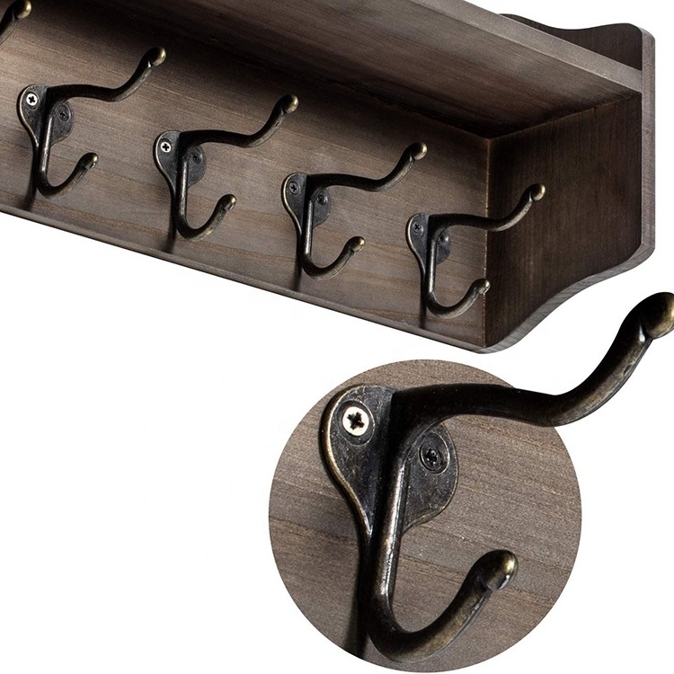 Coat Hooks with Shelf Wall-Mounted Rustic Wood Entryway Shelf