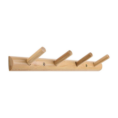 Wall Mount Modern Bamboo Wooden Pegs Hanging Towel Coat Rack Hooks for Bathroom