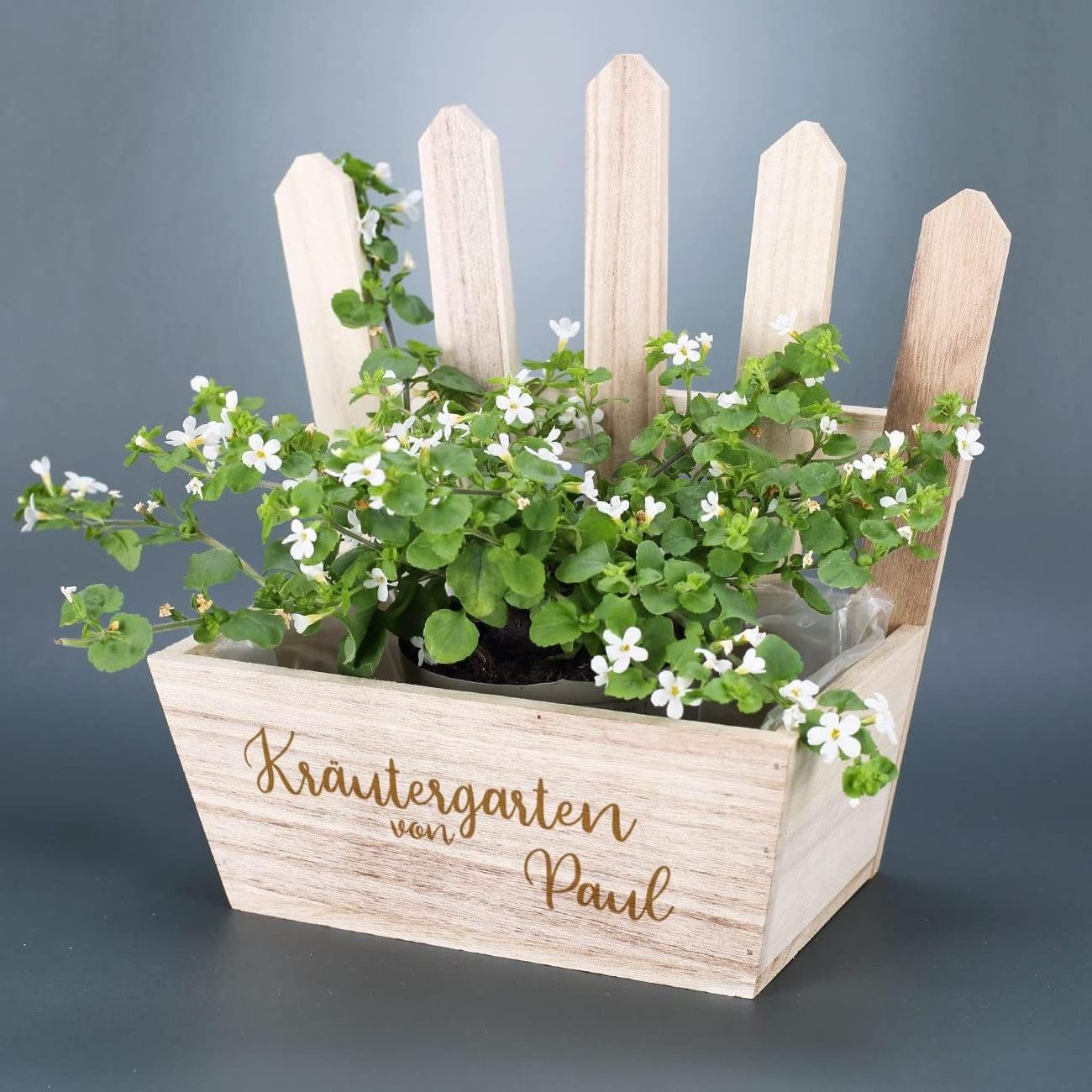 Personalized wooden planter box herb bed plant box with small fence for Christmas gift